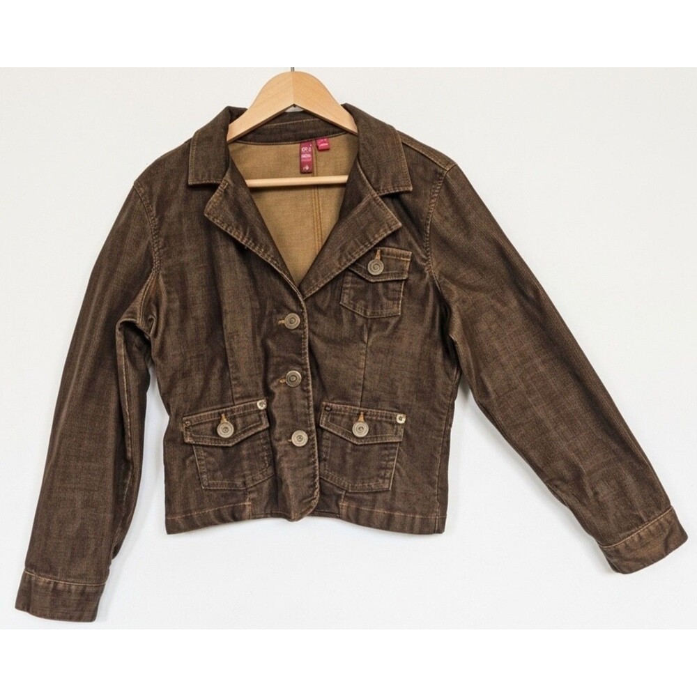 Vintage SO Brown Corduroy Cropped Blazer Jacket Y2K Size Junior XL Stretch